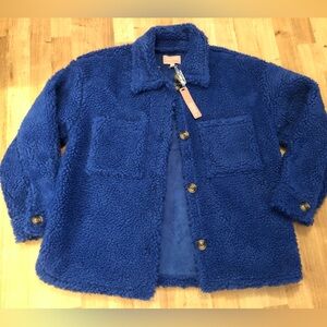 Womens LOVE TREE High Quality Faux Fur Periwinkle Blue Sweater Jacket Size L NWT
